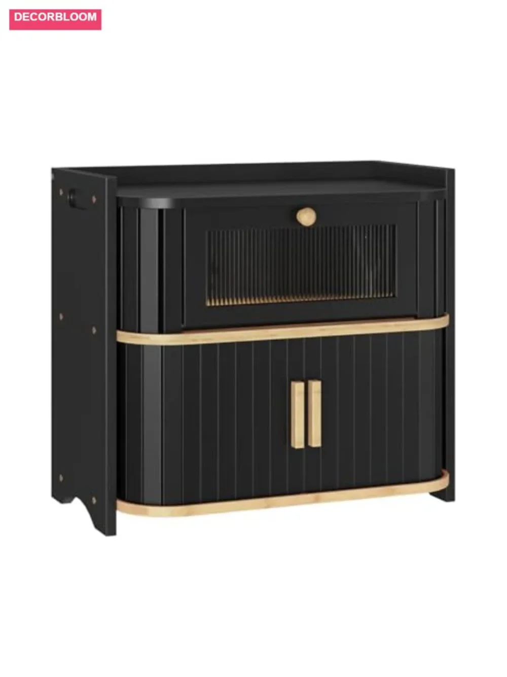 2-Tier Bamboo Bread Box with Roll-Top Sliding Door, Acrylic Window, Ventilated